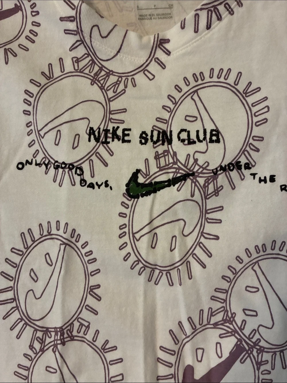 Nike White Tee with Purple Sun Graphics